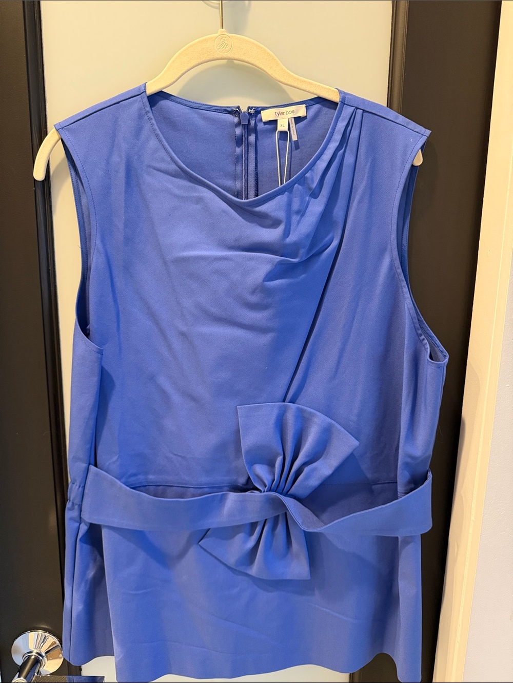 Tyler Boe Cobalt Blue Sleeveless Bow-Waist Draped Blouse Dress